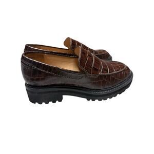 Everlane Loafers Women 6 Croc Embossed Chunky Shoes Brown Lug Sole Preppy